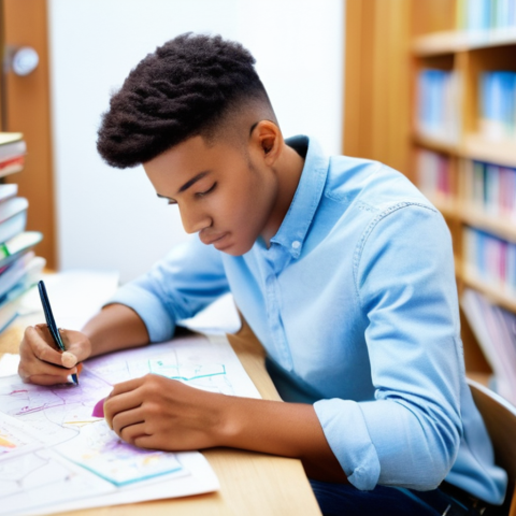 심리학 시험과목 - **Mind Mapping Psychology Theories:** A young adult student, dressed in a comfortable yet stylish lo...