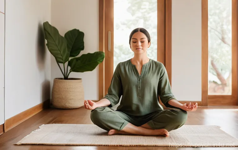 심리학 치료학 - **Inner Calm: Mindful Meditation in a Serene Setting**
    A peaceful, calm woman in her late 20s to...