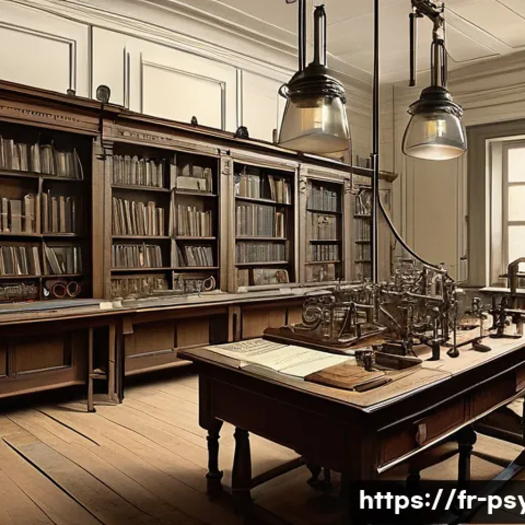 심리학의 발전 - A detailed illustration of Wilhelm Wundt’s experimental psychology laboratory in late 19th century L...