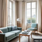 심리학 상담과정 - A warm and inviting psychologist&rsquo;s office in a modern Parisian apartment, featuring soft natural lig...