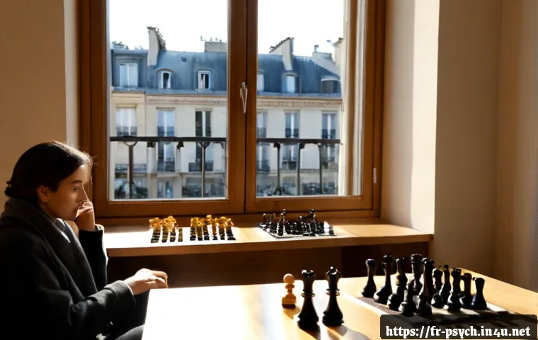 Home 32 심리학 자기개발 - Photorealistic self-development psychology scene, thoughtful French adult seated at a tidy apartment...