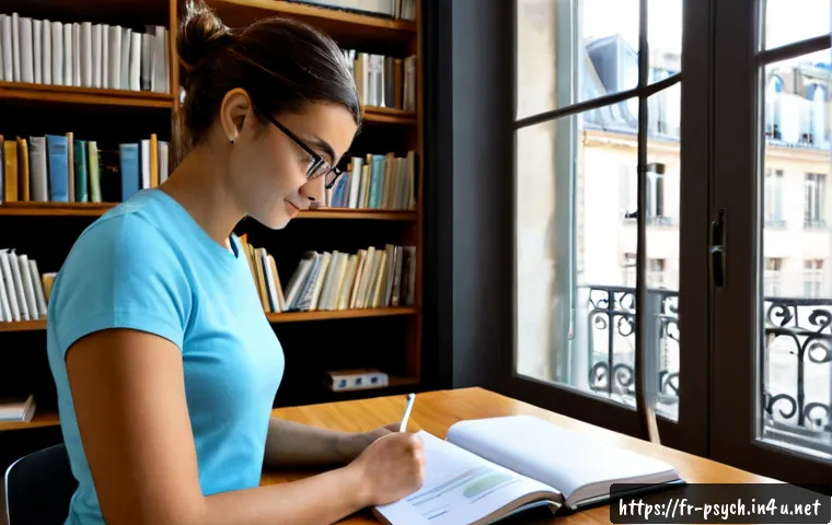 Home 17 심리학 학문적 기준 - Photorealistic psychology research methods scene in a modern French university library, a diverse ad...